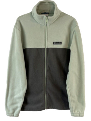 Columbia Fleece Coat Jacket Large Gray Green Long Sleeve Zip Front