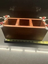 Wooden Utensil Holder Kitchen Countertop Organizer with 3 Compartments- Holiday