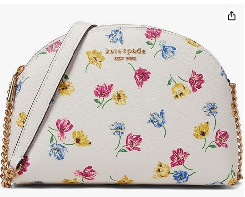 NWT KATE SPADE MORGAN Leather Tulip Toss Floral Print Double Zip Crossbody Cream - Picture 3 of 14