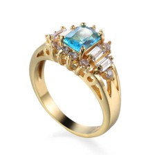 Unique Cut Square Sky Blue Topaz Zirconia Gold Plated Rings Size 6 10 for Lady