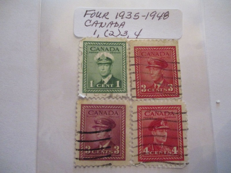 Four  1935-1948 Canada Postage Stamps - 1, (2)3, 4 Denomination