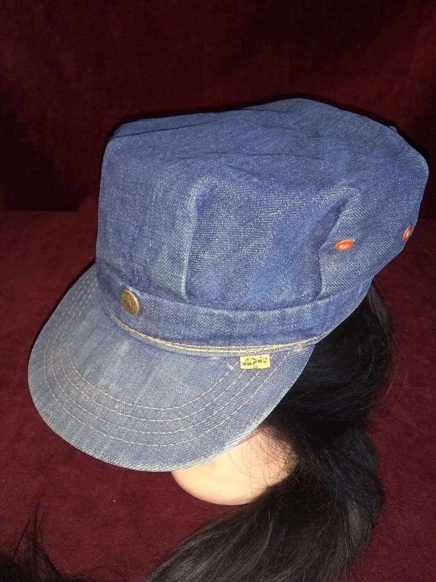 Rare Vintage Levi's Denim Hat 70's Orange Tab Conductor Hipster