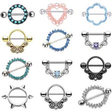 1-2pcs CZ Gem Nipple Bar Shield Dangle Nipple Barbell Ring Body Piercing Ring