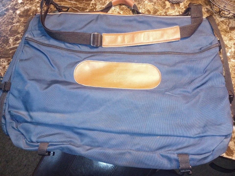 Bolso de equipaje de lona plegable de cuero nailon azul Bronco vintage Eddie Bauer 27x18 Foto 2 de 4