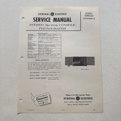 General Electric 1965 Stereo Consoles RC653IBWD-A Product Specifications