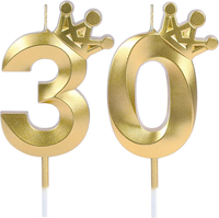 Geburtstagskerzen Zahlen 30, 3D Gold Geburtstag Kerzen,Doppelkrone | Gold Kerzen