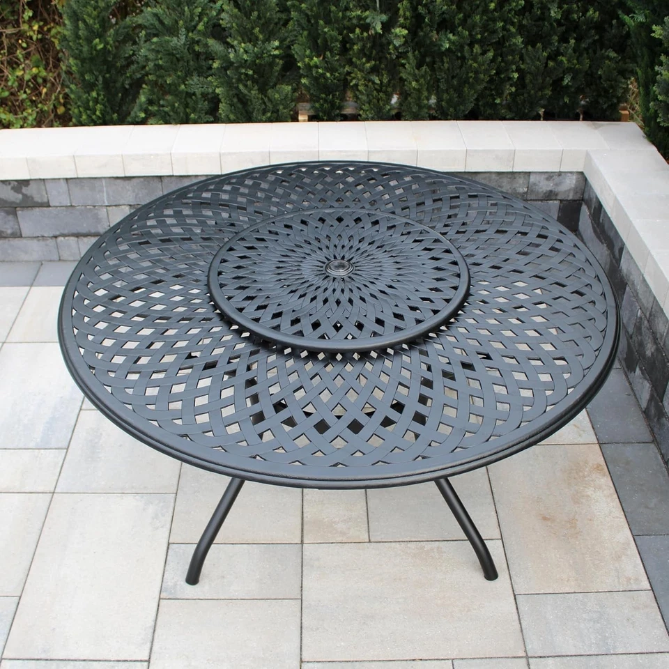 Contemporary Modern Outdoor Mesh Aluminum 59-in Large Black Round Patio Dining - Image 3 of 4