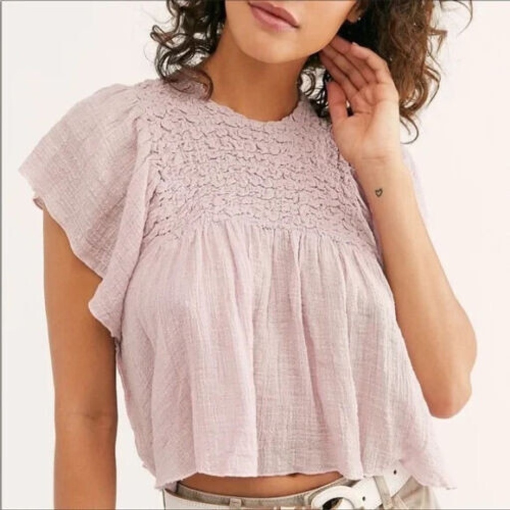 Free People FP One Hyacinth smocked flutter sleeve crop top XS