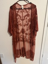 Boho Sheer Lace Kimono/Cardigan in Rust, Elegant, Western, Layered Look Size L