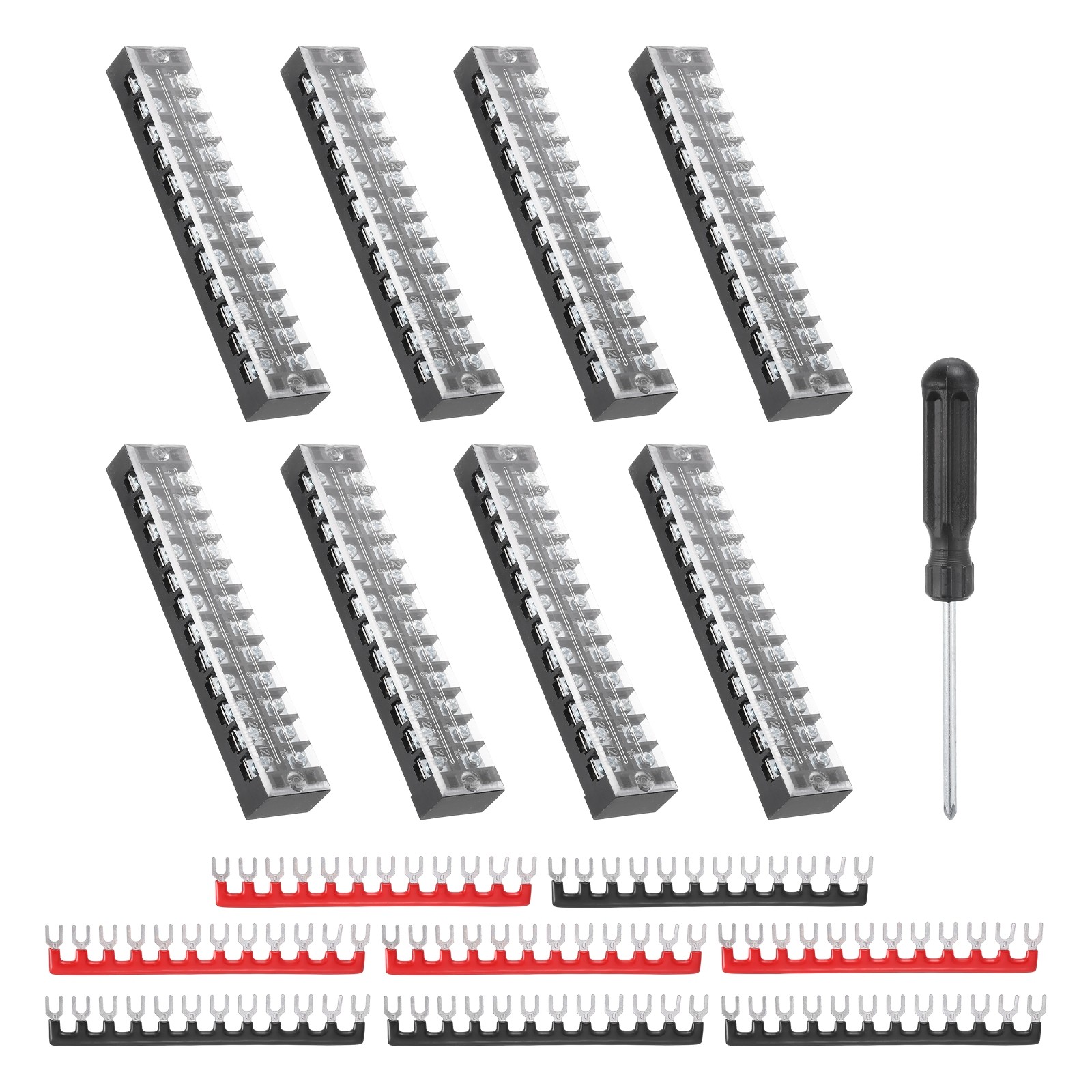 8Sets, Dual Row 600V 25A 12Positions Screw Terminal Strip Barrier Block
