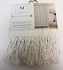 M Brand Fabric Shower Curtain  White  Tassel Fringe Boho Farmhouse 72x72