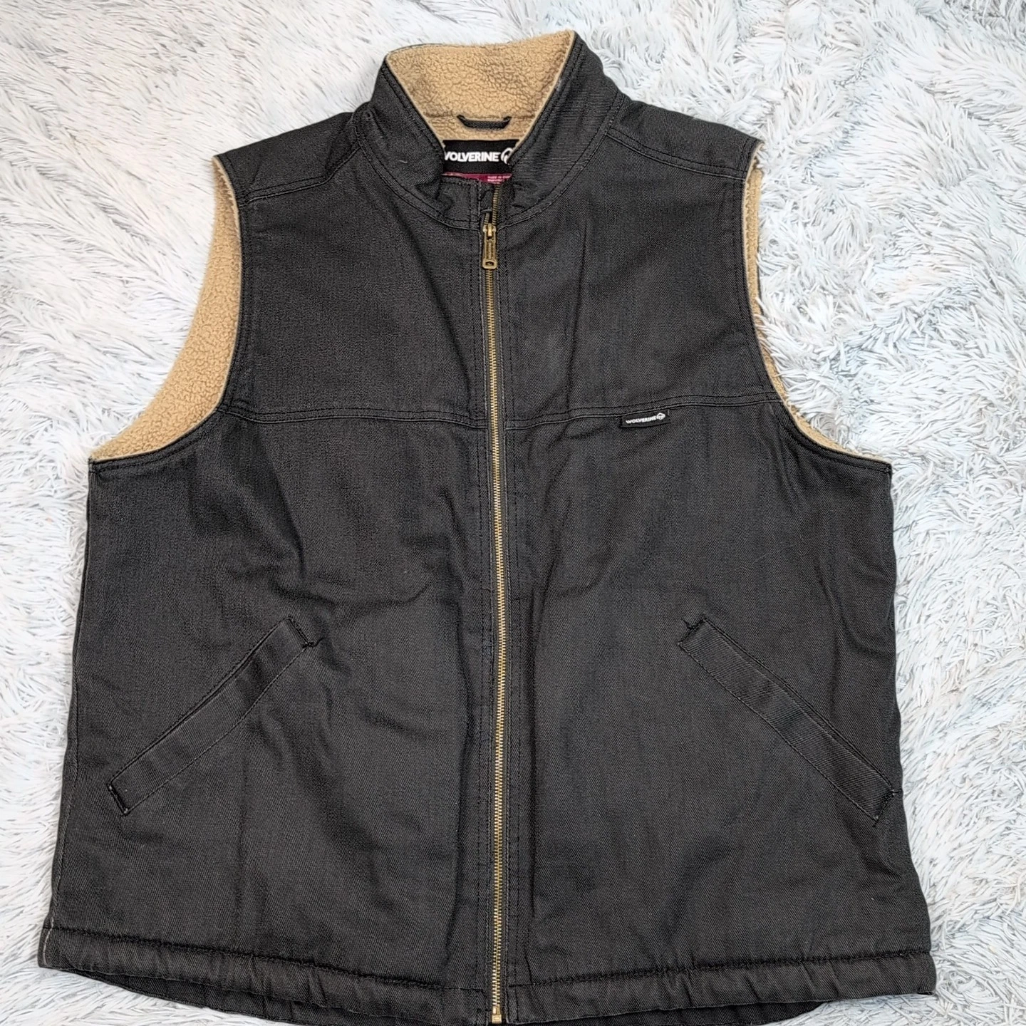 Wolverine Vest Mens XL Gray Gorpcore Outdoors Zip Up Fleece Lined Chore Work