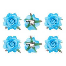 6 Pcs Rose Flower Hair Clips 3 Inch Flower Hair Pins Flower Brooch Lake Blue