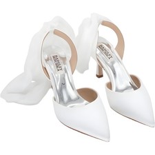 Badgley Mischka Blaze White Satin Bow Bridal Pointed Toe Pumps Women's US 5.5