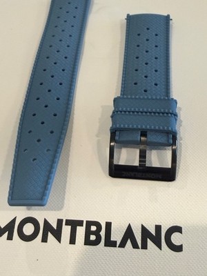 Montblanc OEM watch buckle (20mm) on 22 mm blue rubber watch band