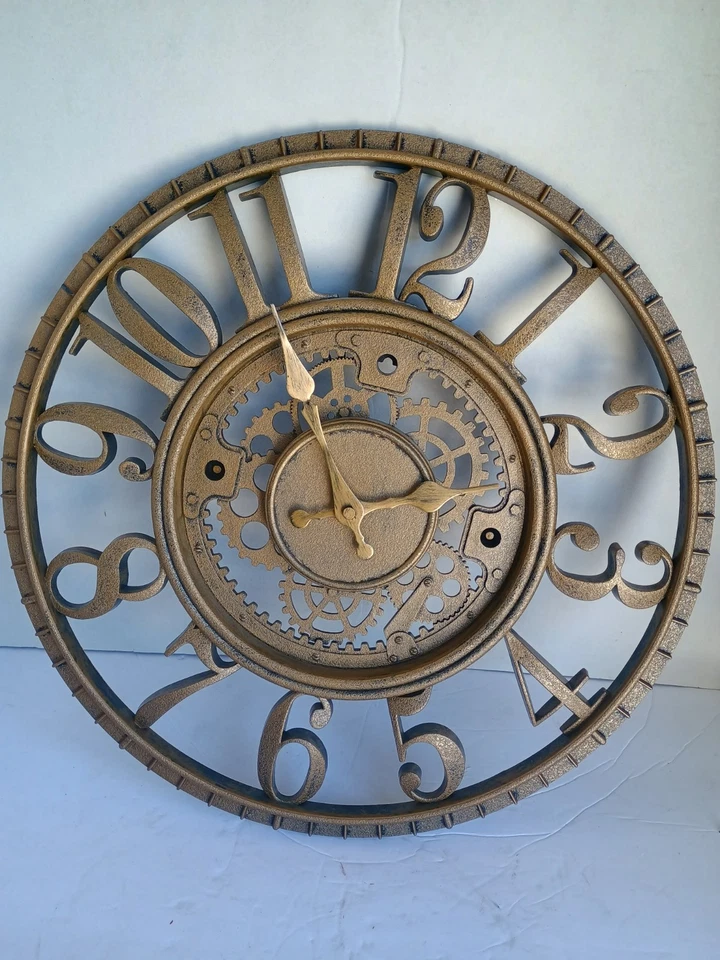 "Reloj de pared de plástico Steampunk engranaje móvil batería de 16"" de diámetro color bronce"  Foto 3 de 4