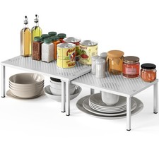 Expandable Stackable Kitchen Counter Shelf Organizer, White, Metal Top, 11.25...