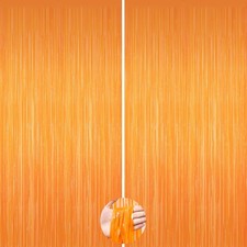 2 PCS Orange Tinsel Backdrop Curtains Metallic Party Streamer Fringe Foil