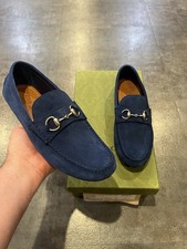 Mocasín Gucci Horsebit de gamuza azul para hombre talla G 7,5 / US 8 EUR 41,5 $980