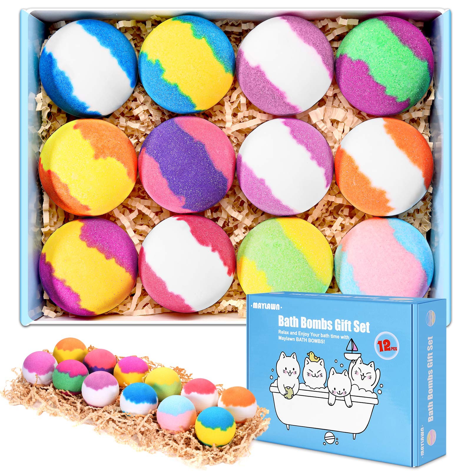 Bath Bombs Gift Set, 12pcs Handmade Fizzy Bubble Bath Bombs, Vegan & Cruelty