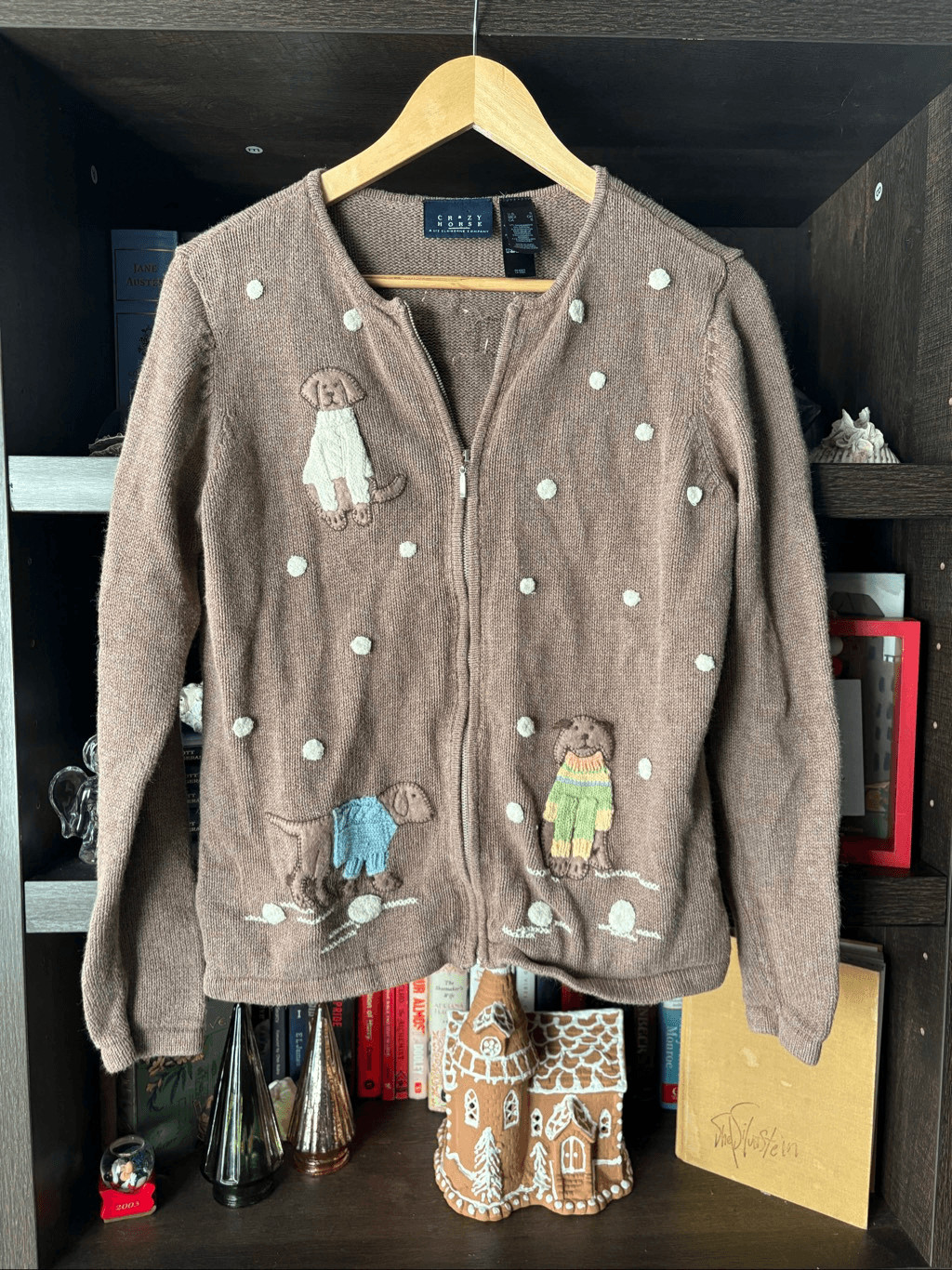 Vintage Crazy Horse Liz Claiborne Dog Embroidered Full Zip Sweater Small