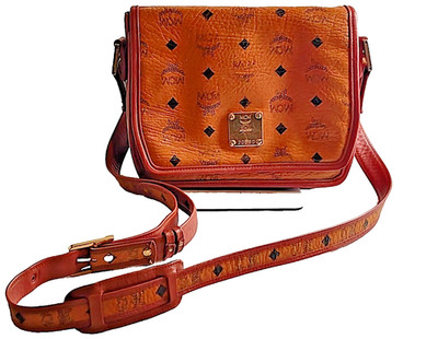Vintage MCM Visetos Cognac Monogram Crossbody Messenger Bag Purse