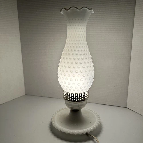 Vintage Electric Hobnail Milk Glass Hurricane Style Lamp 13.25" works perfectly