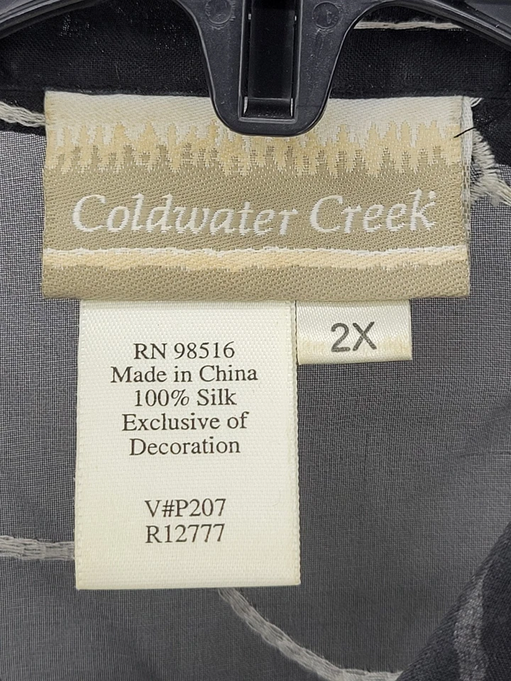 Coldwater Creek Top Womens Plus 2X Black White Geo Print Sheer Chiffon Silk - Image 3 of 4