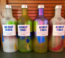 Absolut Unique Edition Vodka Bottles Lot of 4, Multicolor Distillery Theme