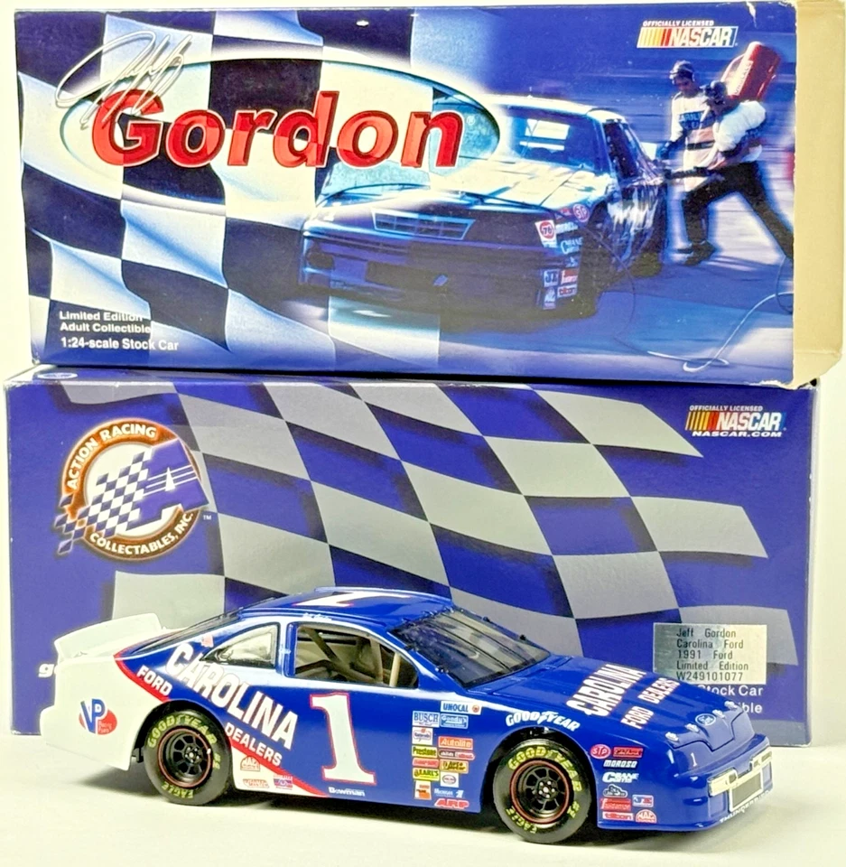 Coche fundido a presión Nascar Jeff Gordon 1 Carolina Ford Dealers 1991 acción 1:24 Foto 2 de 4