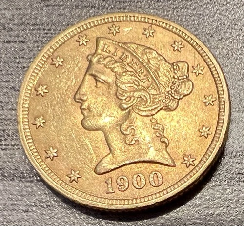 Gold 1900 Liberty Head Half Eagle Five Dollar $5 Coin Circulated