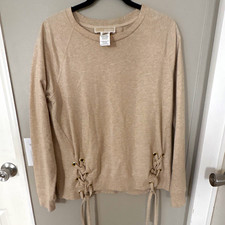 MICHAEL Michael Kors Beige Sweatshirt Crew Neck Lace-Up Eyelet Women's M