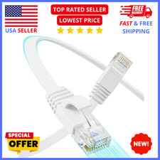 Cat 6 Ethernet Cable 50FT Flat UTP 10Gbps Pure Copper High-Speed White