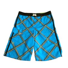 OP Ocean Pacific Boys Blue Plaid Board Shorts Swim Trunks XL 14-16