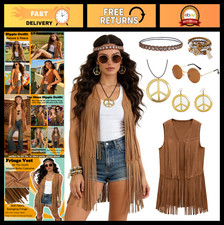 60s 70s Hippie Outfit for Women  Fringe Vest  Boho Headband  Disco Costume