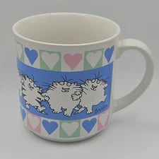Sandra Boynton Mug White Cat With Hearts Blue Pink Green Made In Japan