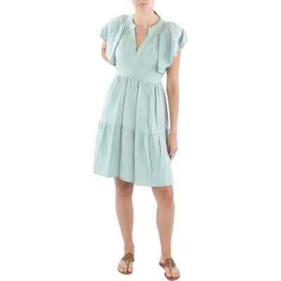 Calvin Klein Womens A-Line Textured Tie Waist Mini Dress Green SZ 14