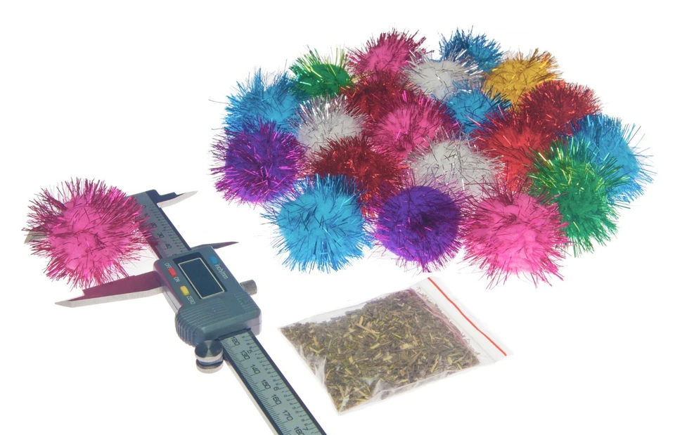 20 Sparkle Glitter Tinsel Poms Balls 2" Colorful Toys Bag Catnip Cats Kittens! - Image 3 of 4