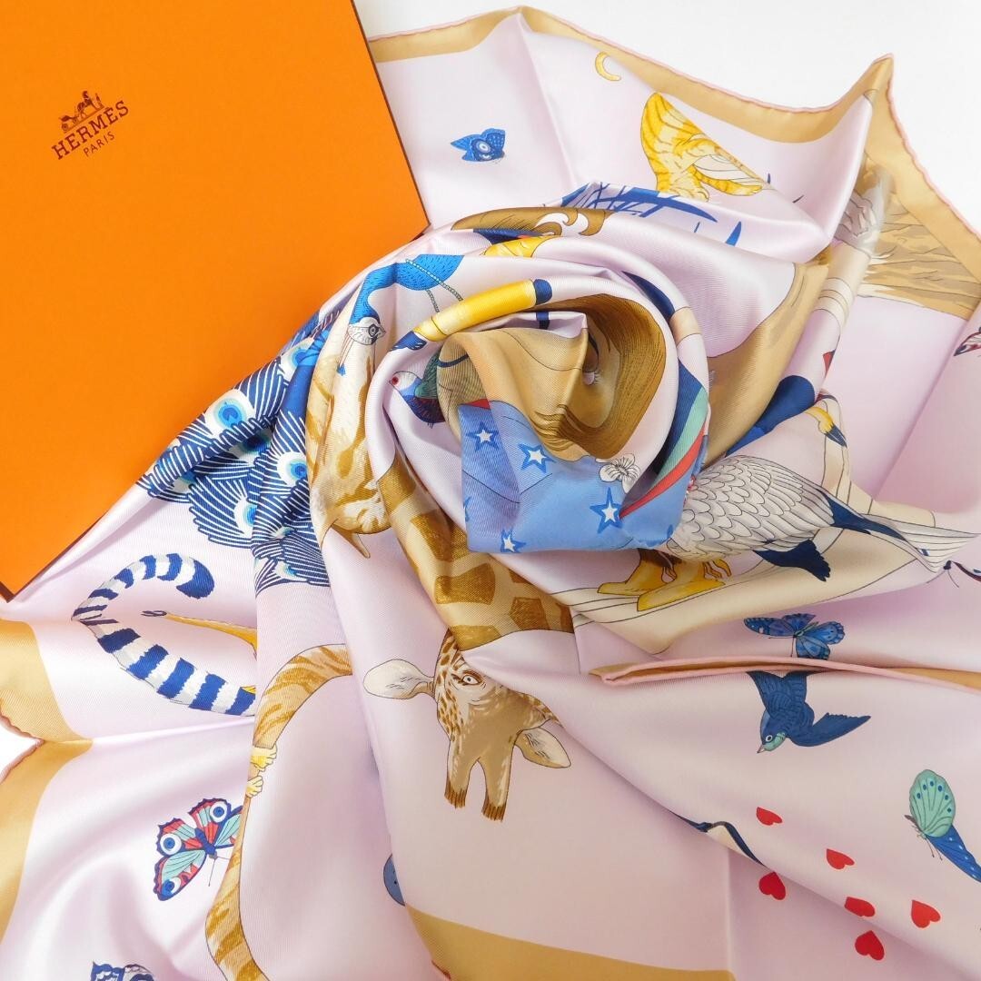 小物 HERMES Pattern Pleats Carre 90 HERMES Carre 90 Scarf HERMES STORY Scarves Wraps Women Rose