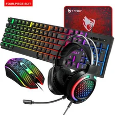 Gaming Keyboard and Mouse Headset Combo Rainbow LED Backlit for Laptop PS4 Xbox