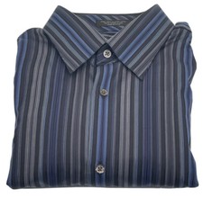 John W Nordstrom Mens L Blue Striped TAILORED FIT L/S Button Up Egyptian Cotton