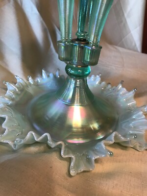 Fenton Art Glass 2000 Willow Green Opalescent Epergne Frank Fenton