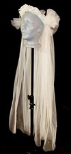 Unbranded Vintage 1980s White Pearl Tiara Crown Tulle Wedding Veil