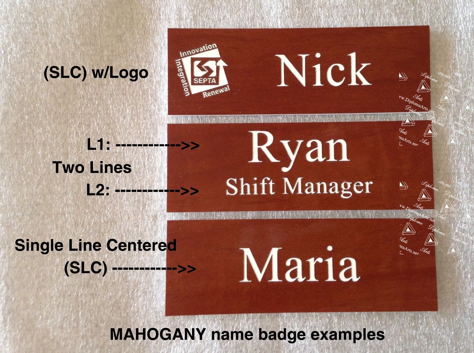 (25 Lot) Custom / Personalized Employee Name Tags, Mahogany colo