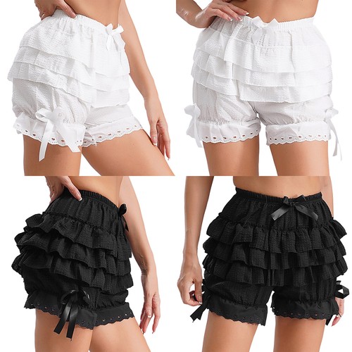 Womens Lolita Maid Bloomers Shorts Tiered Lace Ruffle Panties Pumpkin Safe Pants - Picture 2 of 24