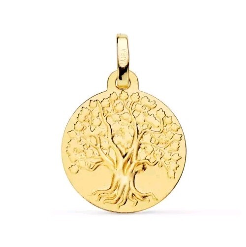 Colgante Oro 9k 375 mls. Medalla Árbol De La Vida 16 MM 1,40 Gramos