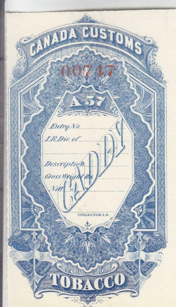 tobacco canada customs Canada: Customs Tobacco Stamp, Brandon #M-724, Mint (36868)