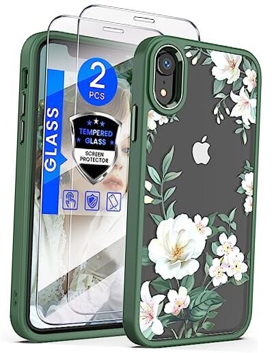 for iPhone XR Case Flower, Military Grade Drop Tested Hard Back & Soft Green