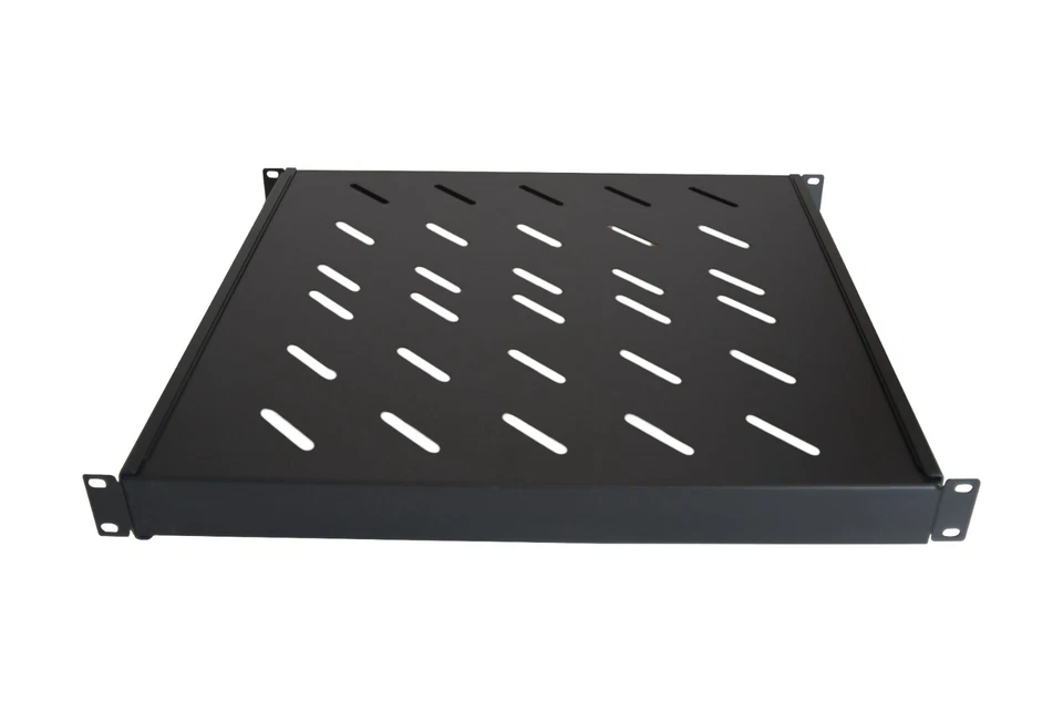 1U 19" Black 4-Post Vented Fixed Server Shelf Rack Mount, Adjustable 16in - 37in - Image 2 of 4