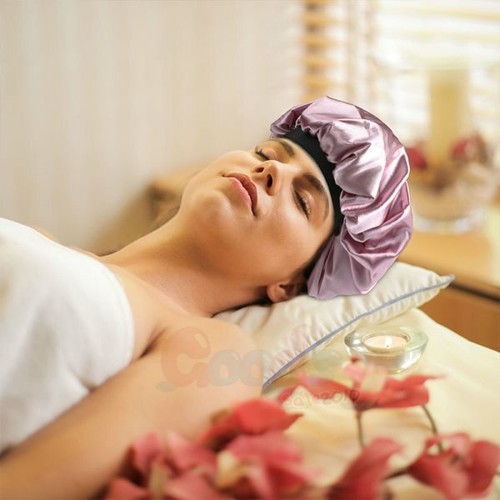 Women Satin Night Sleep Cap Hair Bonnet Hat Silk Head Cover Wide Elastic Band - Picture 3 of 49